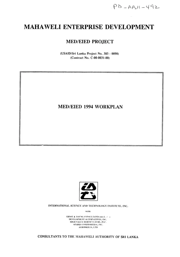 Mahaweli enterprise development : MED/EIED 1994 workplan