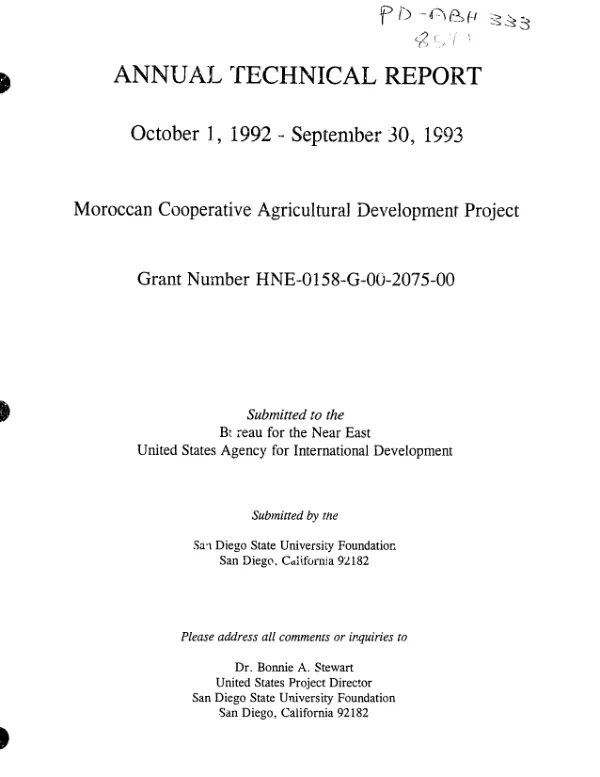 Annual technical report : October 1, 1992-September 30, 1993 -- Moroccan cooperative agricultural development project : grant number HNE-0158-G-00-2075-00