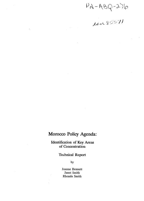 Morocco policy agenda : identification of key areas of concentration -- technical report