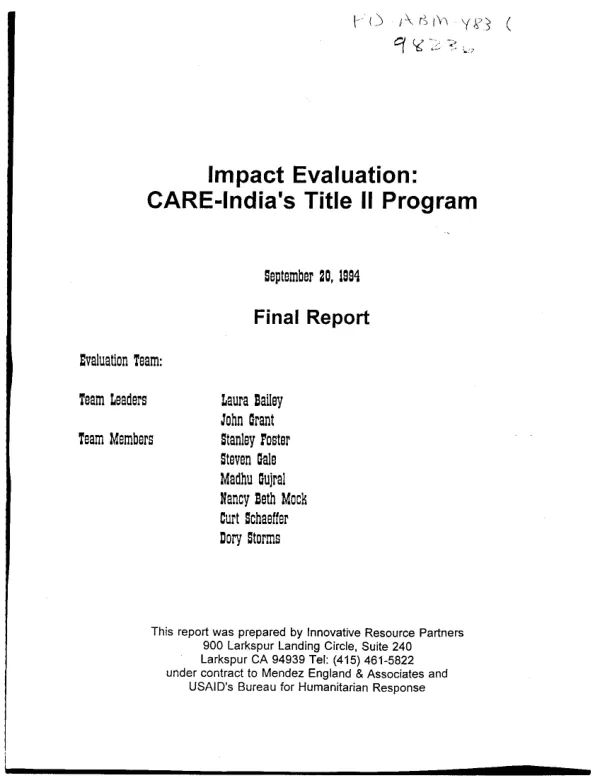 Impact evaluation : CARE - India's Title II program -- final report