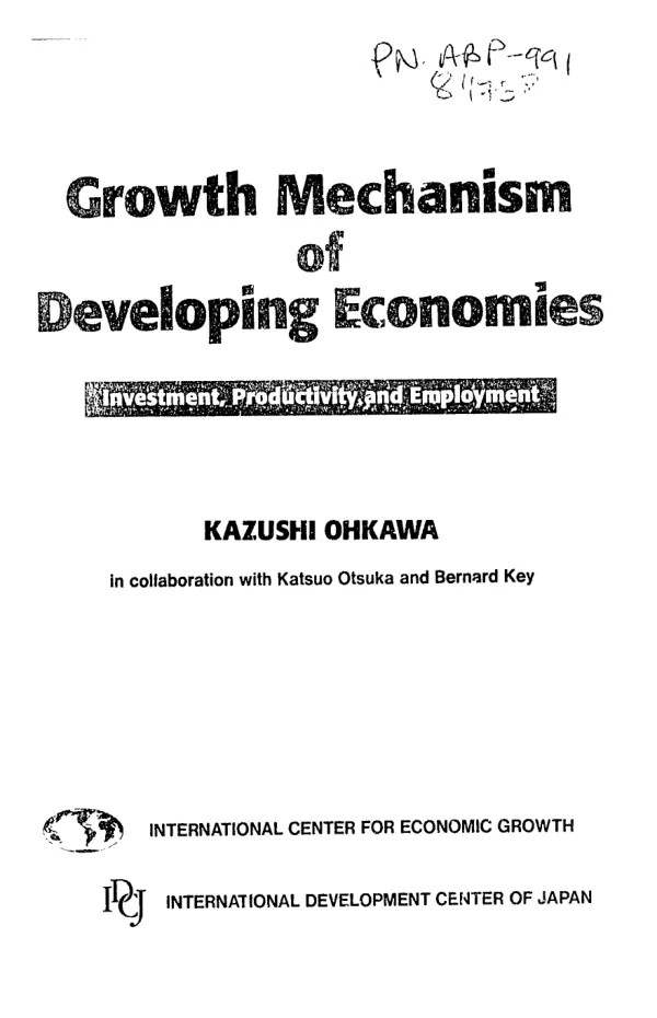 Growth mechanism of developing economies : investment, productivity and employment