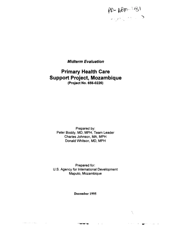 Midterm evaluation : primary health care support project, Mozambique