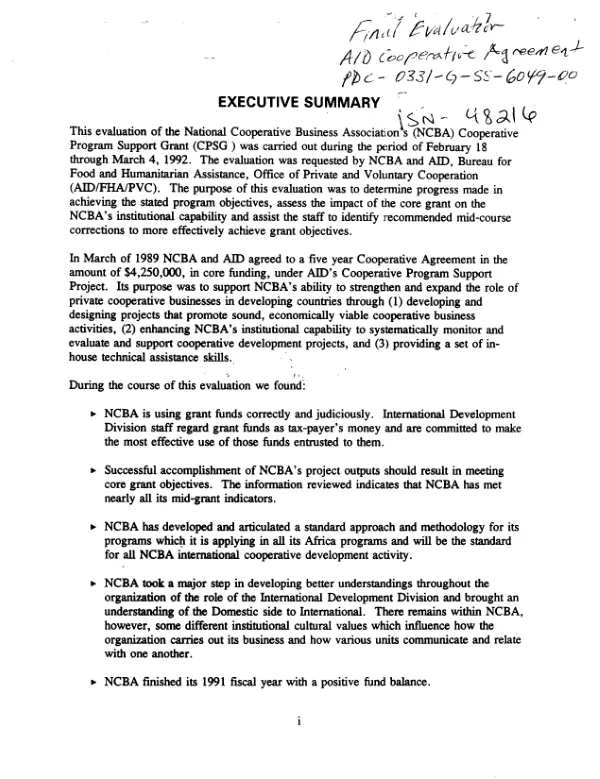 Final evaluation : National Cooperative Business Association's (NCBA) cooperative support grant no. PDC-0331-G-SS-6049-00