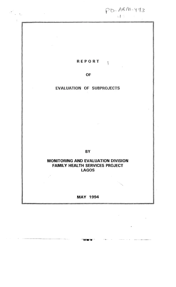 Report of evaluation of subprojects [family health services (FHS)]