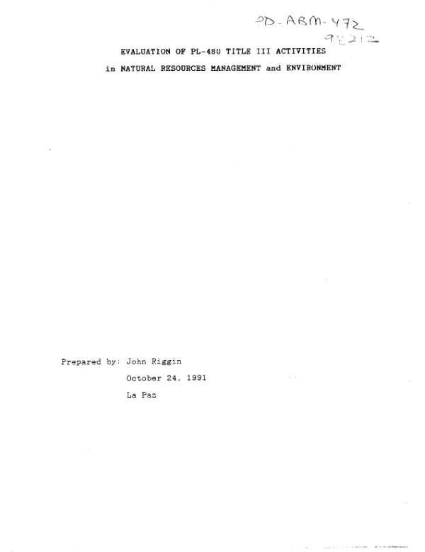Evaluation of PL-480 Title III activities in natural resources management and environment