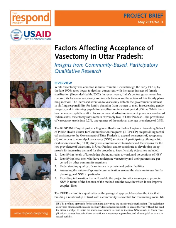Factors Affecting Acceptance of Vasectomy in Uttar Pradesh: Insights from Community-Based, Participatory Qualitative Research