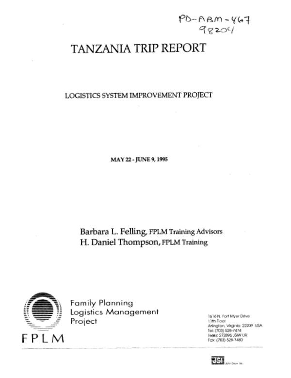 Tanzania [evaluation] trip report : logistics system improvement project -- May 22-June 9, 1995