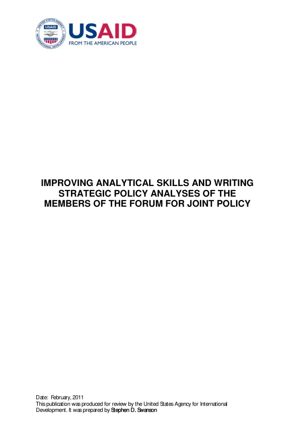 IMPROVING ANALYTICAL SKILLS AND WRITING STRATEGIC POLICY ANALYSES OF THE MEMBERS OF THE FORUM FOR JOINT POLICY