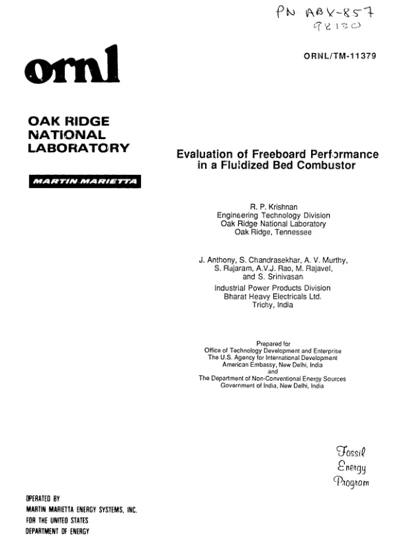 Final report : evaluation of freeboard performance in a fluidized bed combustor
