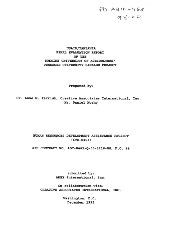 Final evaluation report of the Sokine University of Agriculture/Tuskegee University linkage project