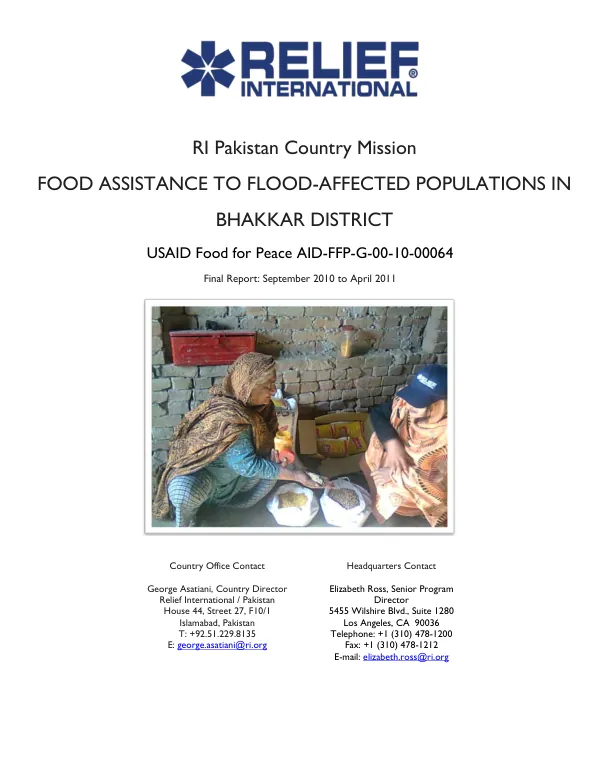 Food assistance to flood affected populations in Bhakkar District : final report, September 2010 toAugust 2011