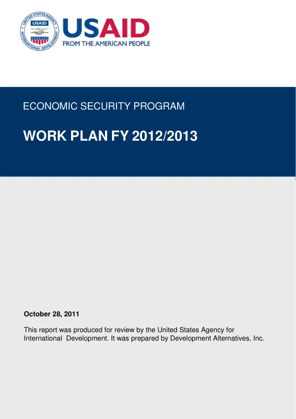 Economic Security Program: Work Plan FY 2012/2013