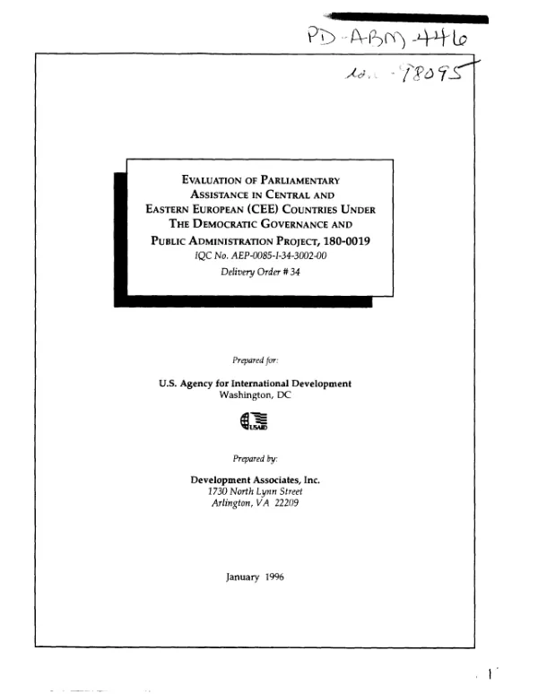 Evaluation of parliamentary assistance in Central and Eastern Europe (CEE) countries under the democratic governance and public administration project, 180-0019