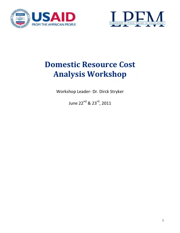 Domestic Resource Cost Analysis Workshop