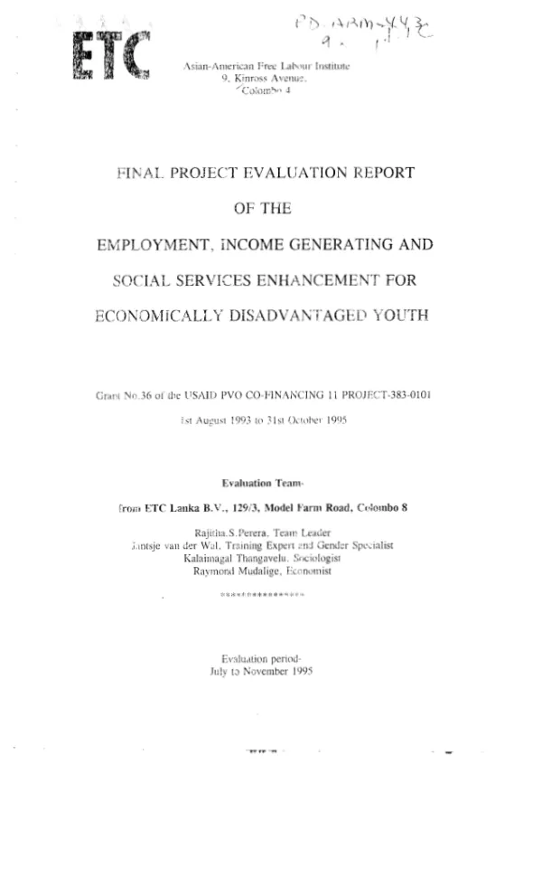 Final project evaluation report of the employment, income generating and social services enhancement for economically disadvantaged youth