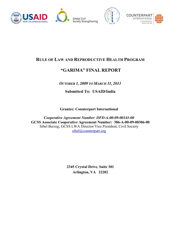 Rule of law and reproductive health program : "GARIM" final report, October 1, 2009 to March 31, 2011