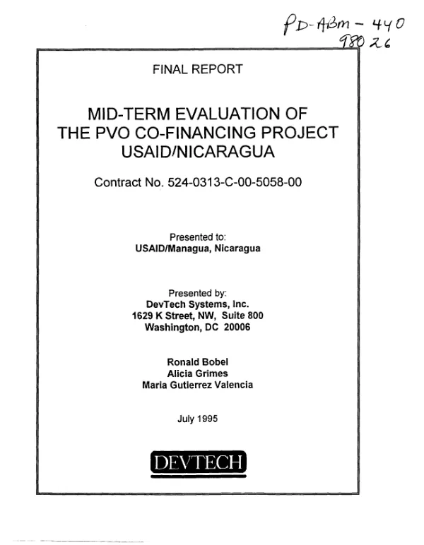 Final report : mid-term evaluation of the PVO co-financing project USAID/Nicaragua -- contract no. 524-0313-C-00-5058-00