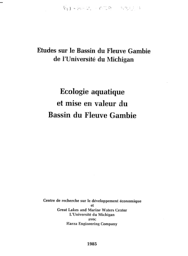Ecologie aquatique et mise en valeur du Bassin du Fleuve Gambie