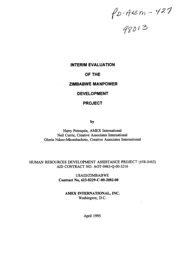 Interim evaluation of the Zimbabwe manpower development project