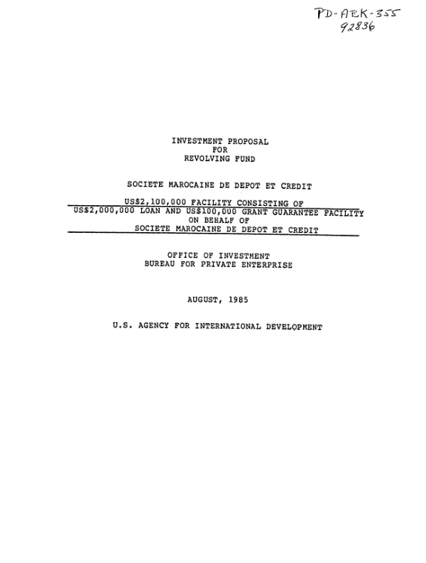 Investment proposal for revolving fund : Societe Marocaine de Depot et Credit
