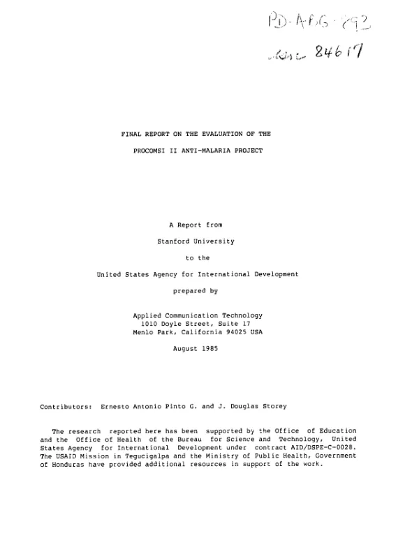 Final report on the evaluation of the PROCOMSI II anti-malaria project