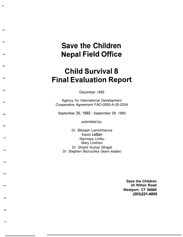 Save the Children, Nepal field office : Child survival 8 -- final evaluation report