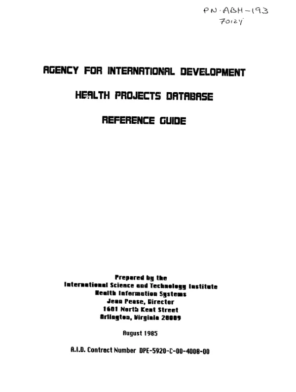Agency for International Development health projects database : reference guide