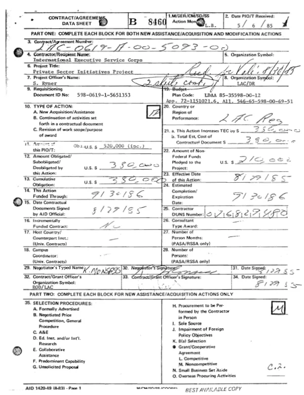 AID cooperative agreement no. LAC-0619-A-00-5093-00 to International Executive Service Corps for establishment of a joint venture feasibility fund