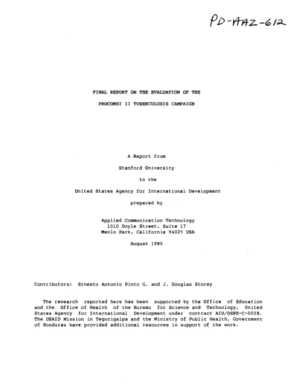 Final report on the evaluation of the PROCOMSI II tuberculosis campaign