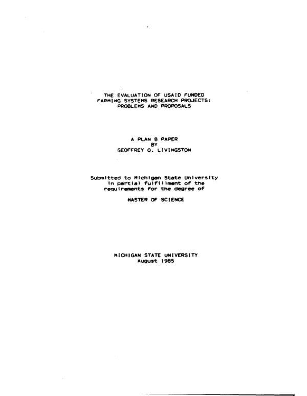 Evaluation of USAID funded farming systems research projects : problems and proposals