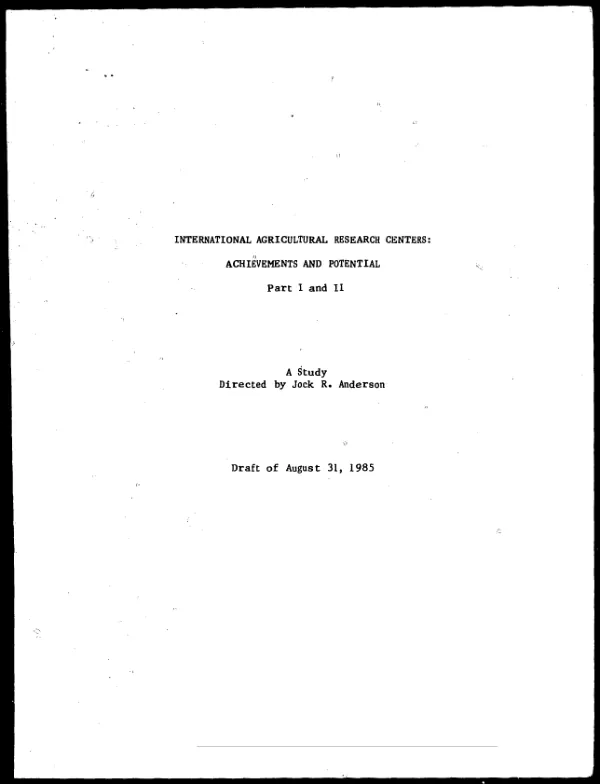 International agricultural research centers : a study of achievements and potential