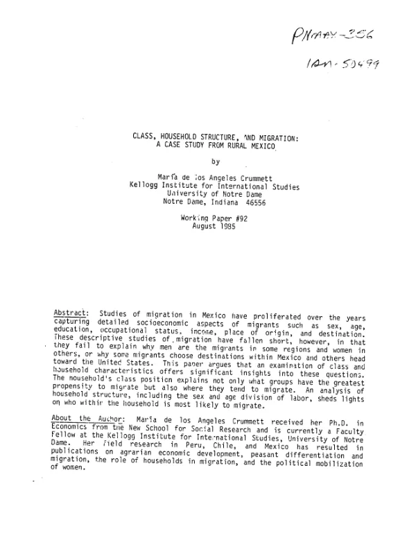 Class, household structure, and migration : a case study from rural Mexico