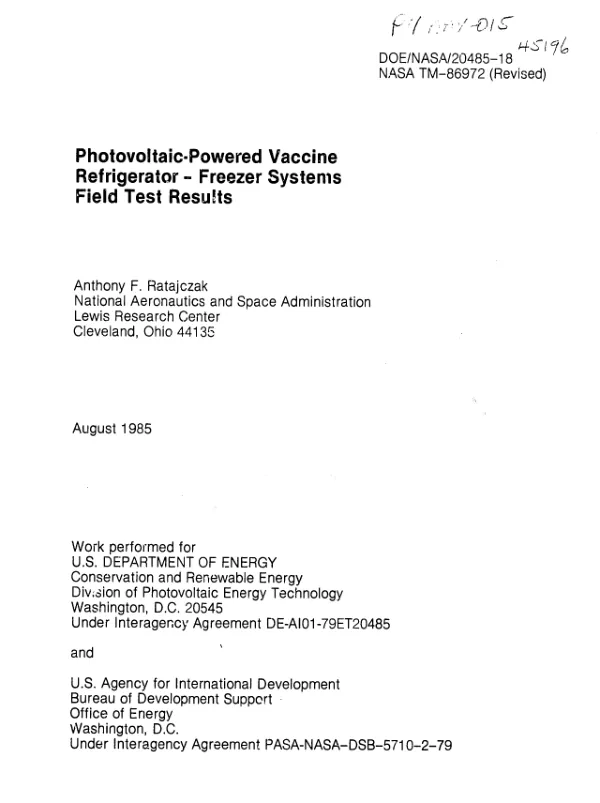Photovoltaic-powered vaccine refrigerator-freezer systems : field test results