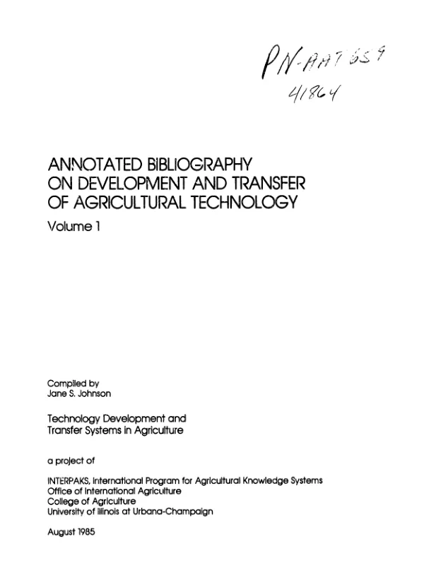 Annotated bibliography on development and transfer of agricultural technology : volume 1