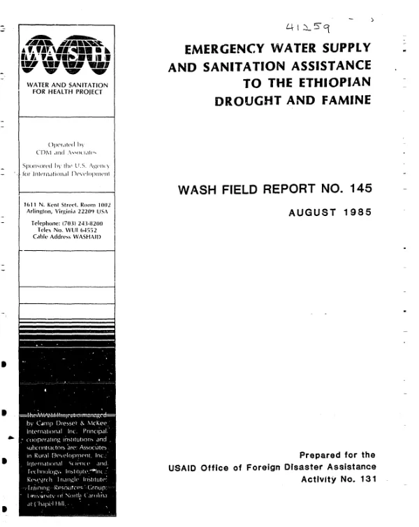 Emergency water supply and sanitation assistance to the Ethiopian drought and famine