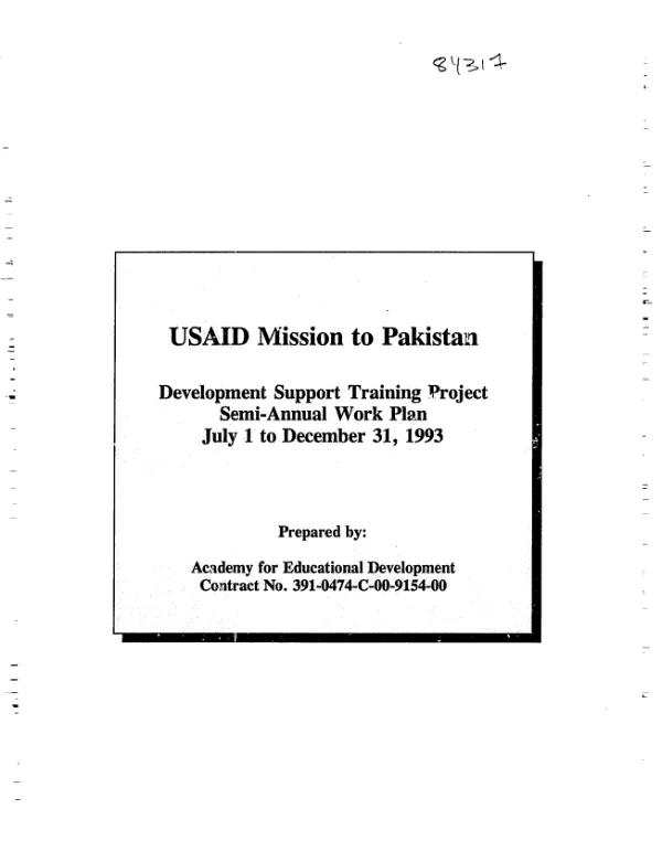 USAID Mission to Pakistan : development support training project, semi-annual work plan, July 1 to December 31, 1993