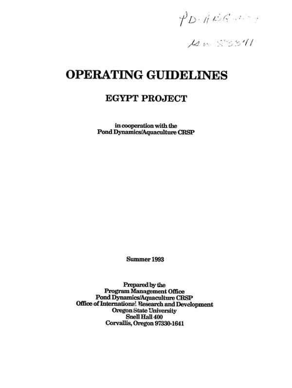 Operating guidelines : Egypt project in cooperation with the pond dynamics/aquaculture CRSP