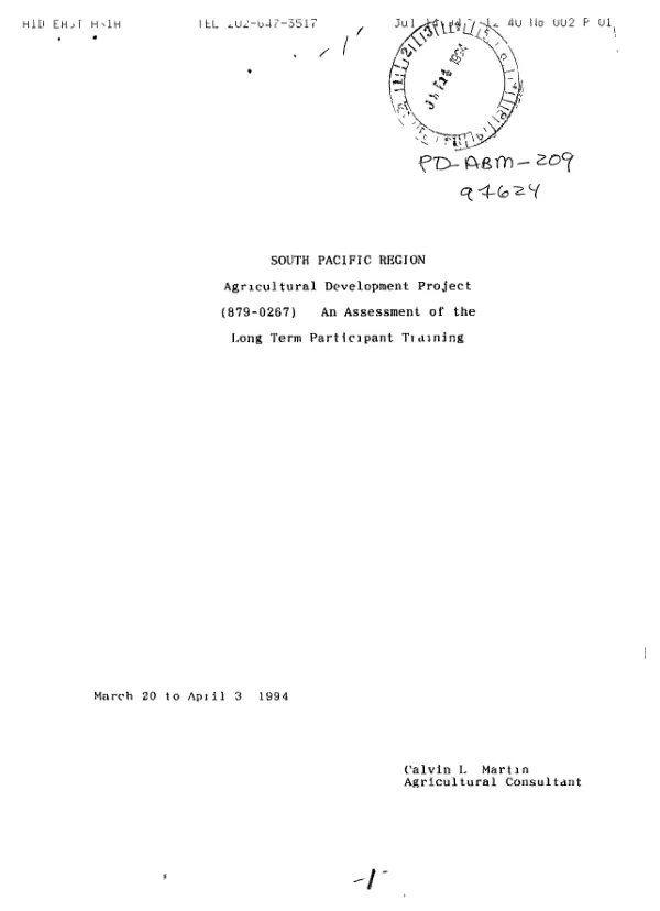 South Pacific region : agricultural development project (879-0267) -- an assessment of the long term participant training