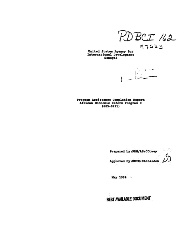 Program assistance completion report : African economic reform program I (685-0291)