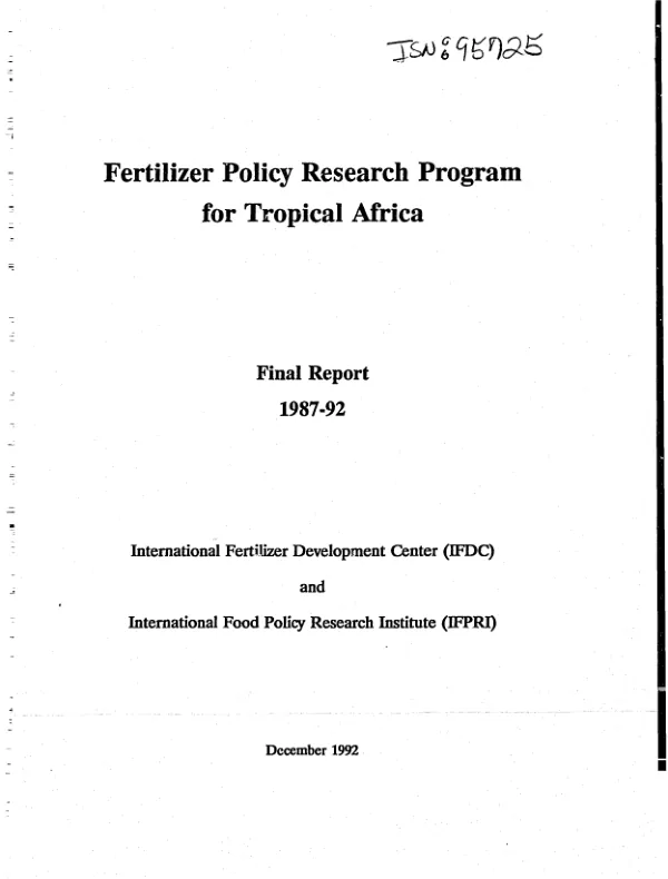 Fertilizer policy research program for tropical Africa : final report -- 1987-92