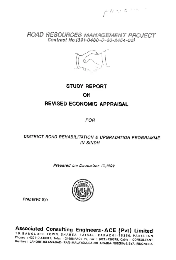 Study report on revised economic appraisal for district road rehabilitation and upgradation programme in Sindh