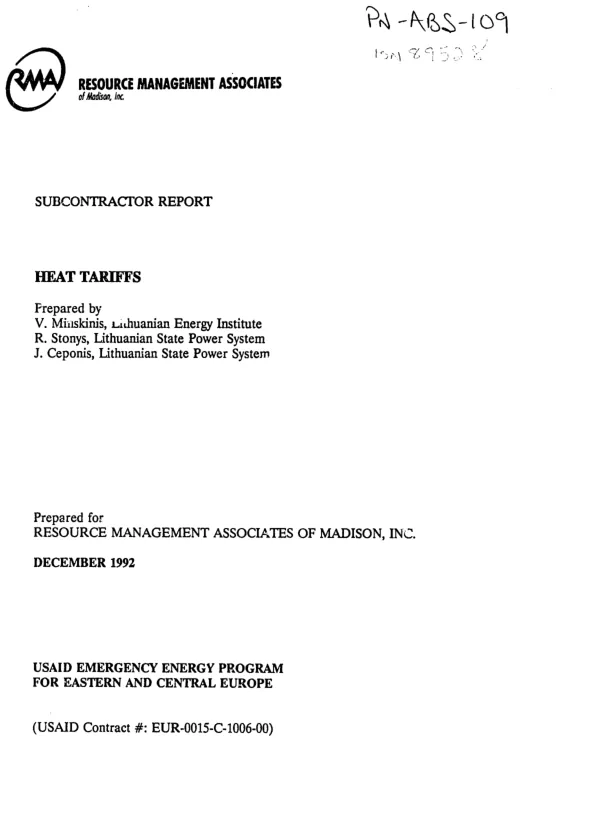 Subcontractor report : heat tariffs