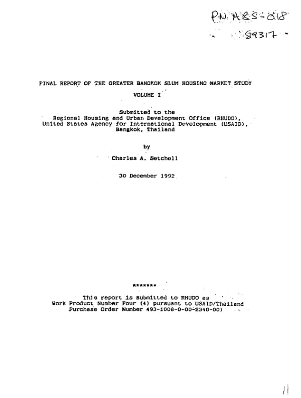 Final report of the Greater Bangkok slum housing market study : volume 1
