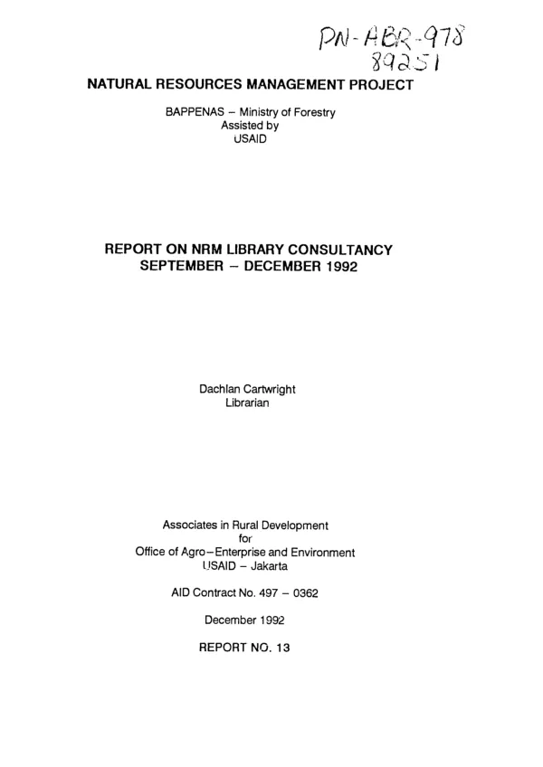 Report on NRM library consultancy : September-December 1992
