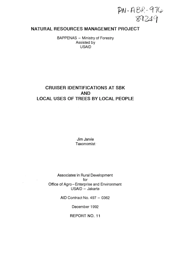 Cruiser identifications at SBK [Sari Bumi Kusuma] and local users of trees by local people