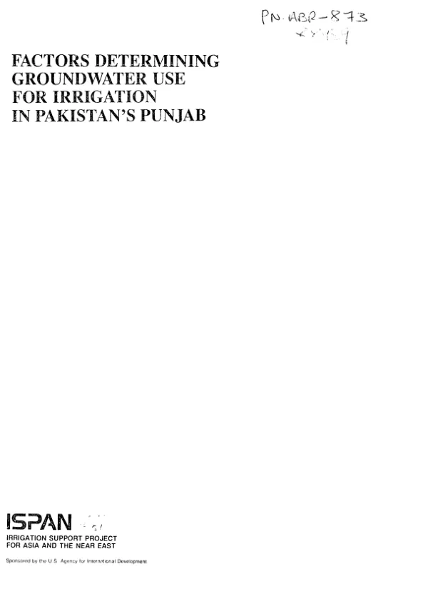 Factors determining groundwater use for irrigation in Pakistan"s Punjab [Province]
