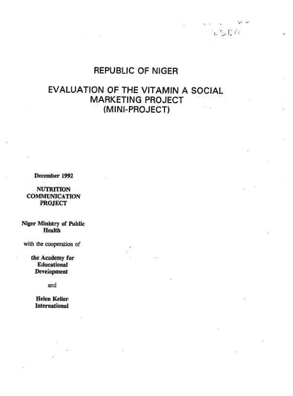 Republic of Niger : evaluation of the vitamin A social marketing project (mini-project)