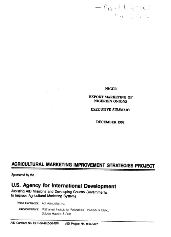 Niger -- export marketing of Nigerien onions : executive summary