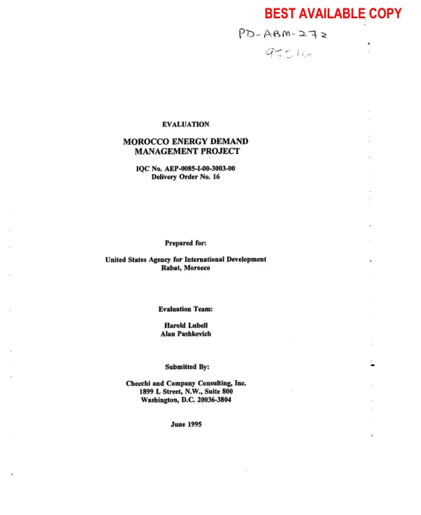 Evaluation : Morocco energy demand management project