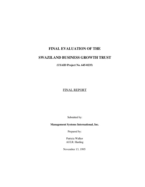 Final evaluation of the Swaziland Business Growth Trust : final report